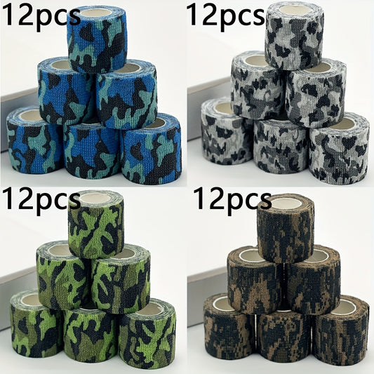 12pcs Camouflage Elastic Bandages – 5cm Wide, Self-Adhesive Wraps for Joint Support, Outdoor & Riding